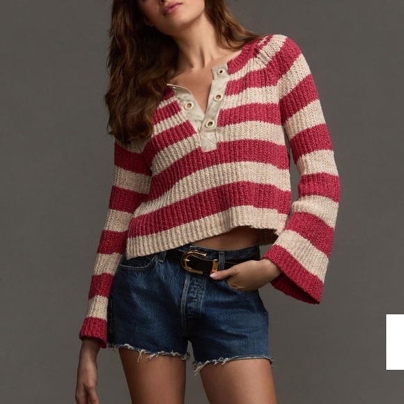 Anthropologie Pilcro Bell-Sleeve Henley Sweater like new size large - Picture 1 of 10